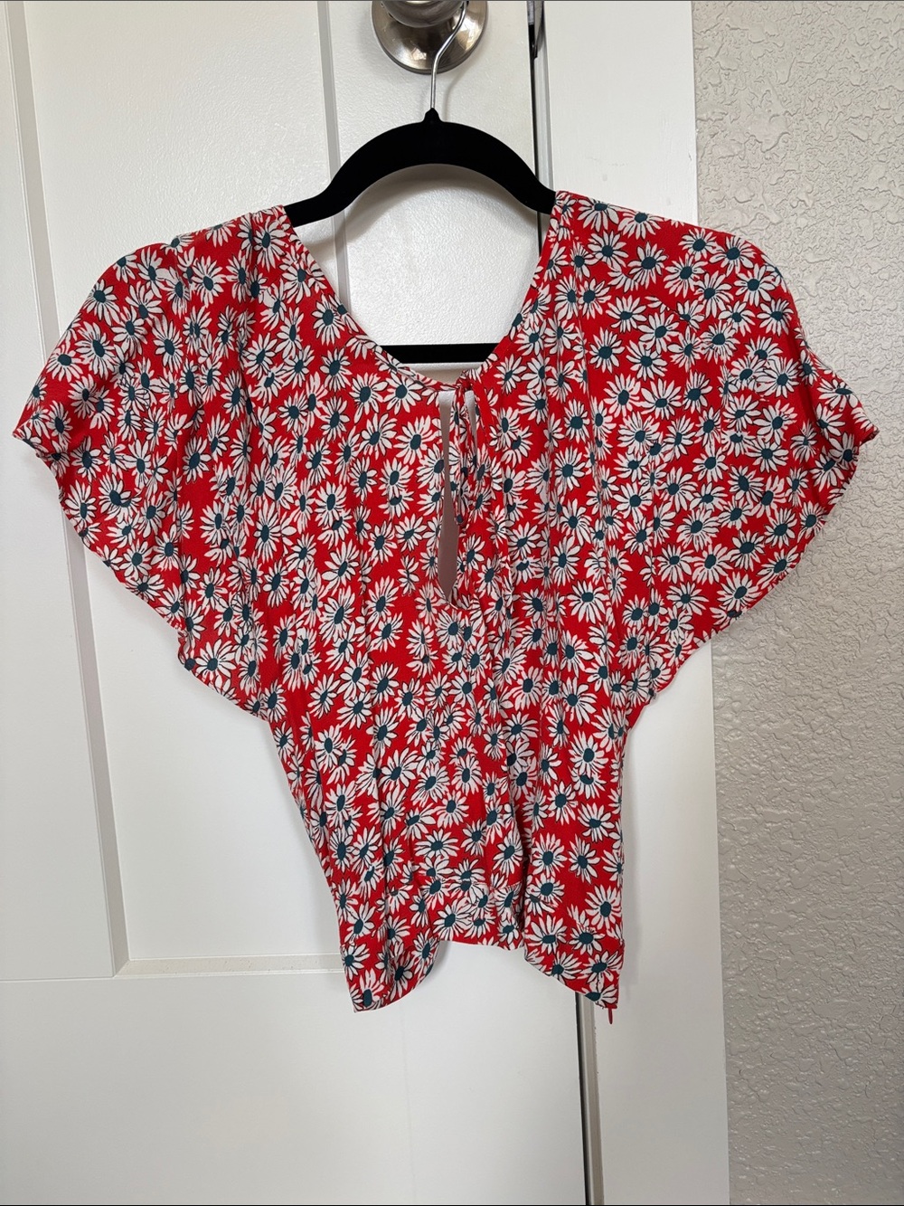 Zara Red Daisy Tie-Front Blouse